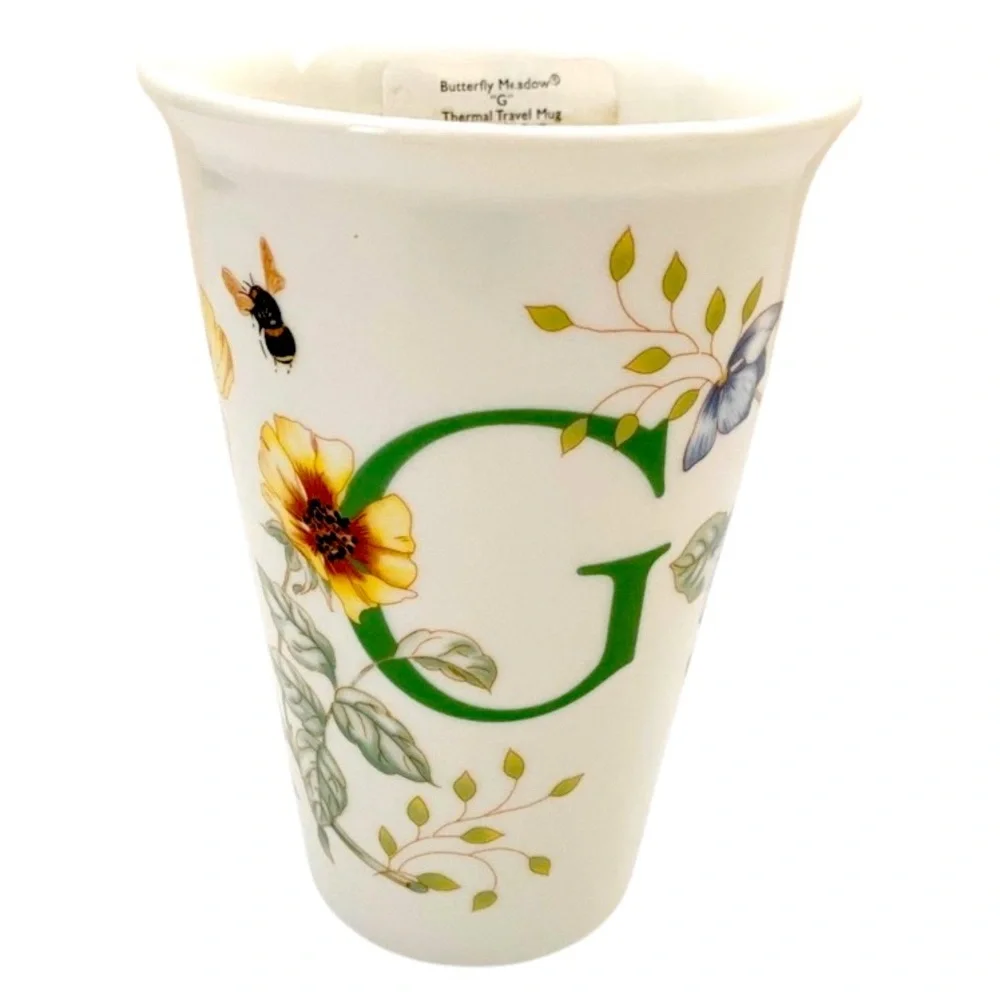 Lenox Butterfly Meadow Travel Mug Thermal Coffee Monogram Initial 